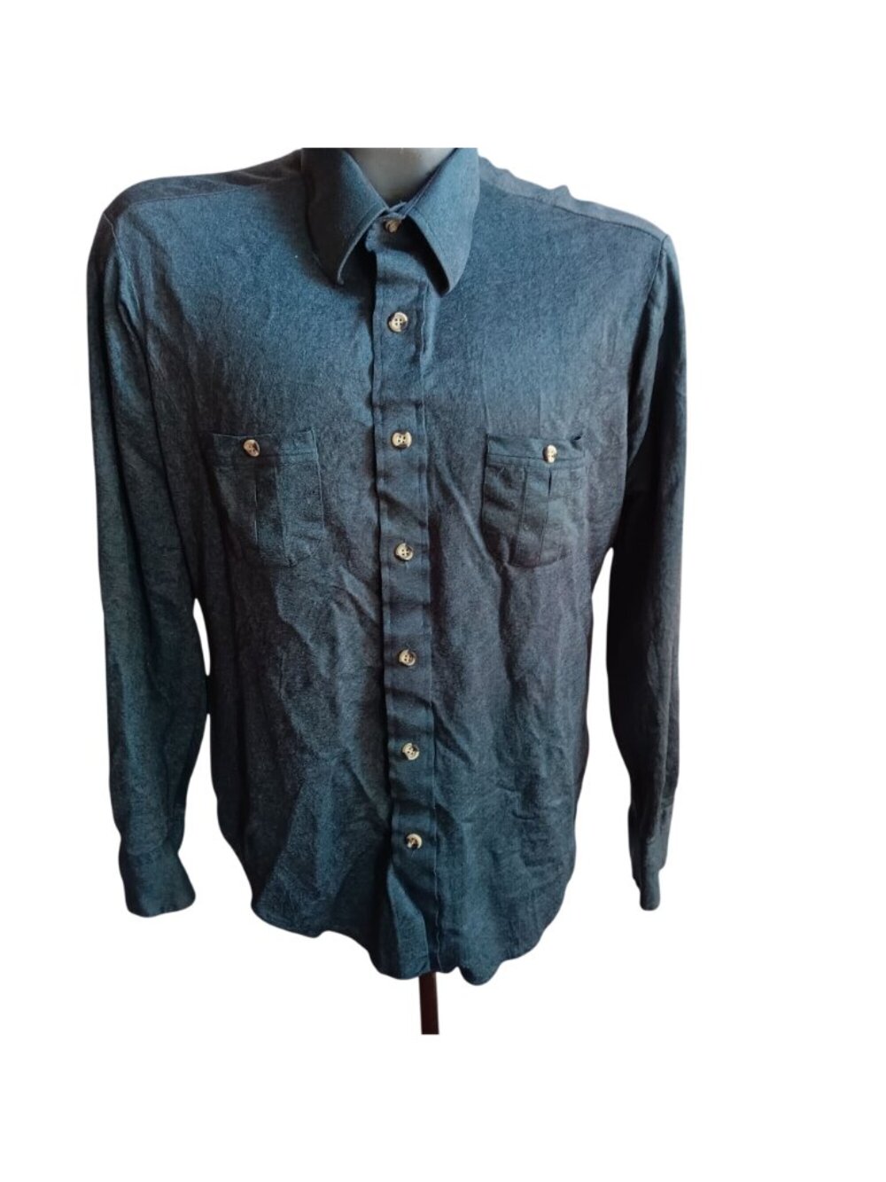 Large Vintage Club Shirt 1980's New Wave Acetate Blend Mens Green  Button Down